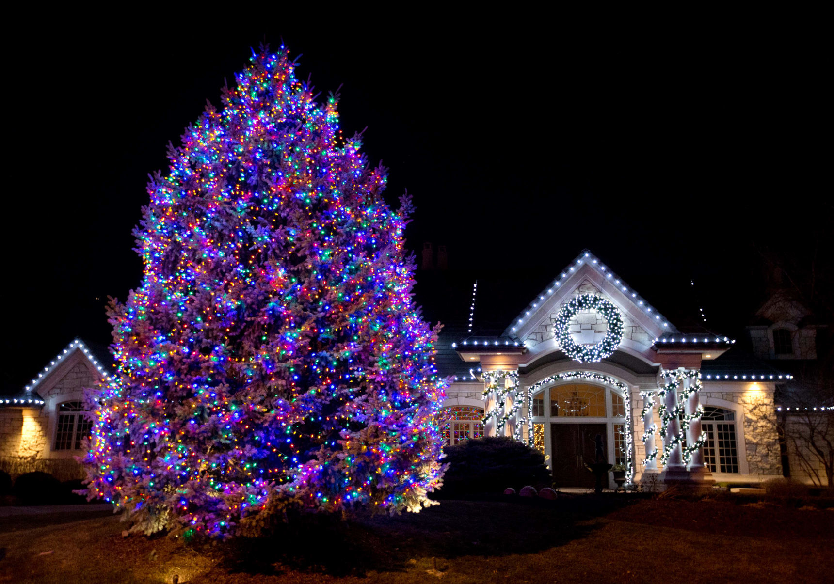 Christmas lights on display at a home in Double Creek Estates near 189th and Shadow Ridge Drive.